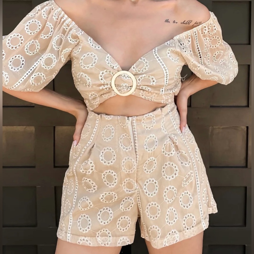 NWT Chic Beige Lace Two-Piece Set